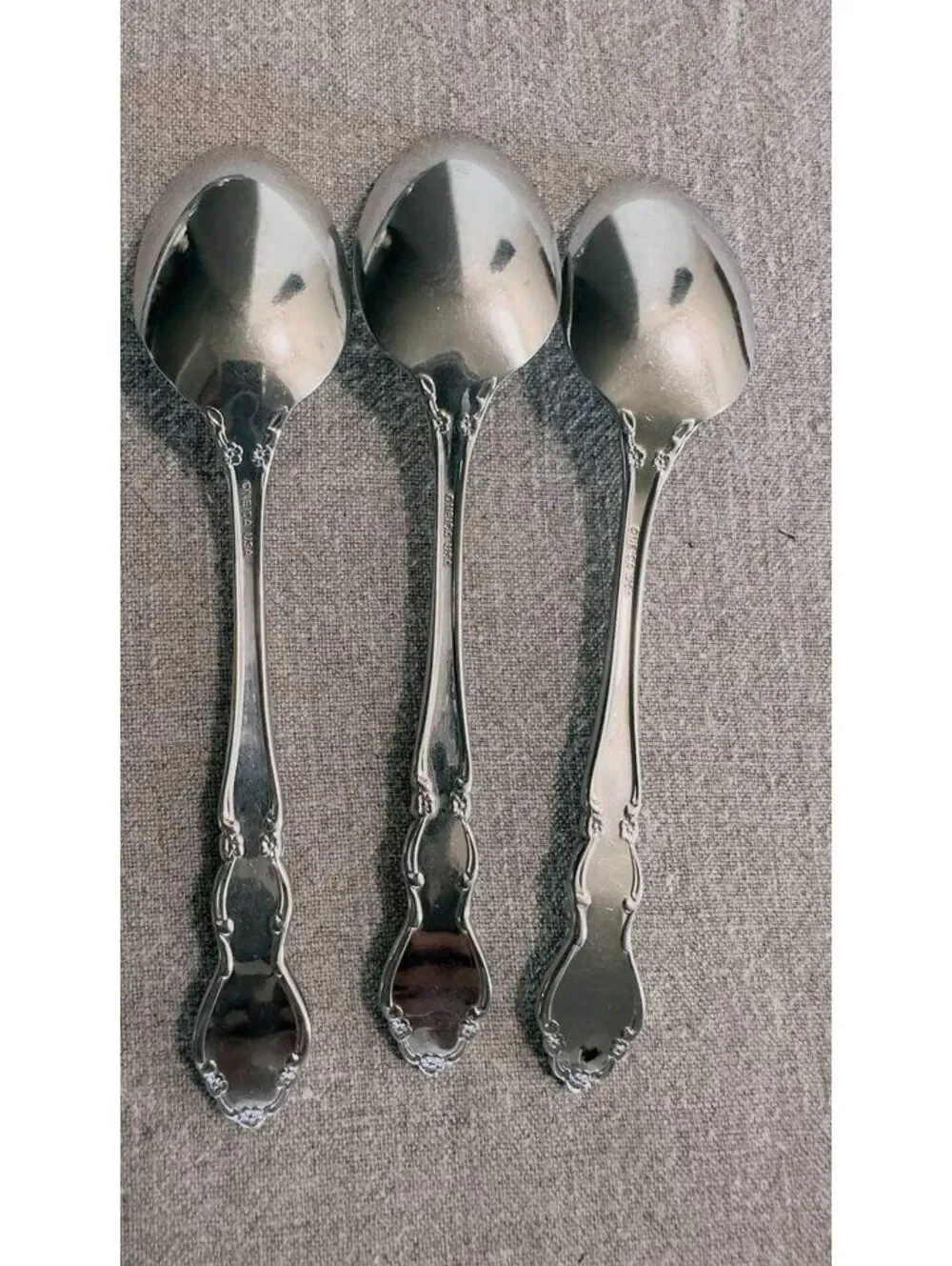 Vintage Oneida USA Plantation Stainless Steel Spoons Floral Set of 3